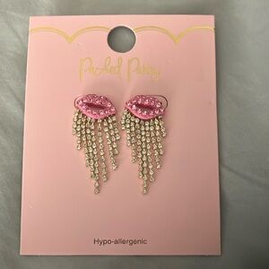 Packed Party Pink and Gold Lips Kiss Statement Earrings